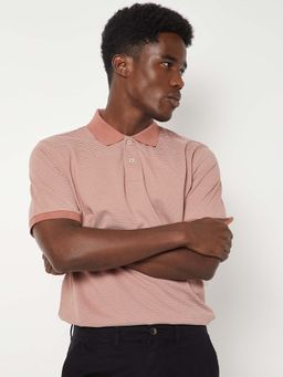 max - Orange Cotton Blend Half Sleeves Collar Neck Stripes Polo T-Shirt