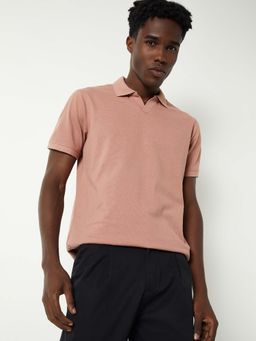 max - Pink Cotton Blend Half Sleeves Collar Neck Solid Polo T-Shirt