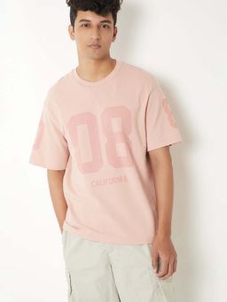 max - Pink Cotton Blend Half Sleeves Crew Neck Typography T-Shirt