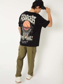 max - Black Cotton Half Sleeves Crew Neck Printed T-Shirt