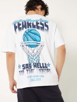 max - White Cotton Half Sleeves Crew Neck Printed T-Shirt