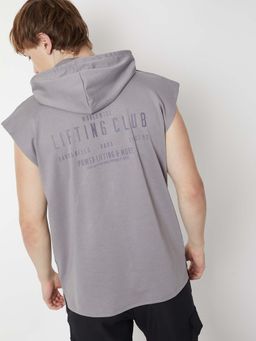 max - Grey Cotton Blend Half Sleeves Hooded Typography T-Shirt