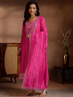 Libas - Pink Silk Blend Embroidered Kurta with Pant and Dupatta (Set of 3)
