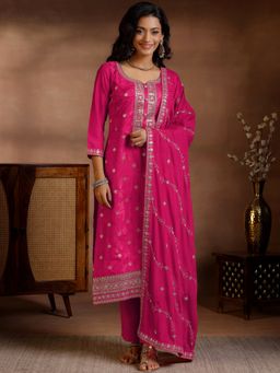 Libas - Pink Silk Blend Embroidered Kurta with Pant and Dupatta (Set of 3)
