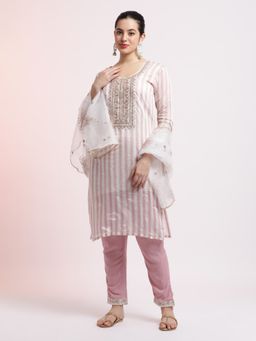 Jaipur Kurti - Pink Silk Blend Embroidered Kurta with Pant and Dupatta (Set of 3)