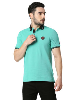 Being Human - Men Solid Turquoise Polo T-Shirt