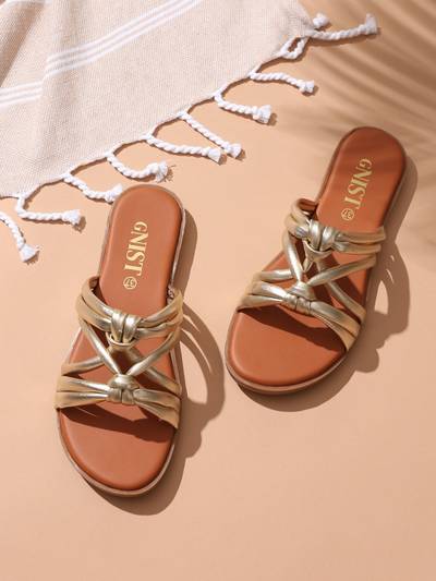 Strappy Slip On Gold Flats