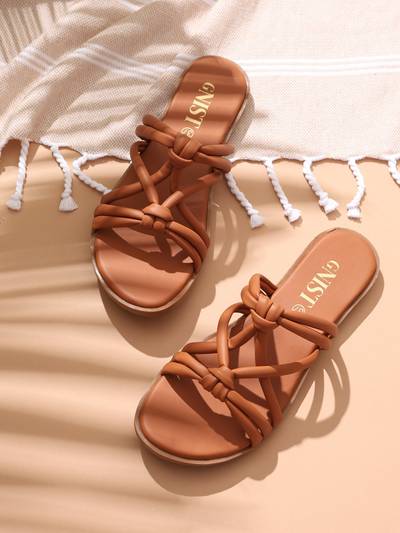 Strappy Slip On Tan Flats