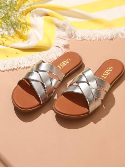 Strappy Slip On Silver Flats