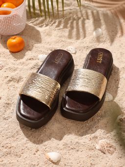 GNIST - Metallic Flatform Gold Sandal Heels