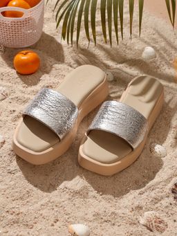 GNIST - Metallic Flatform Silver Sandal Heels