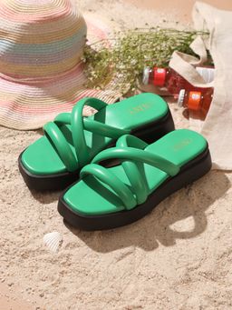 GNIST - Cushioned Strap Flatform Green Sandal Heels