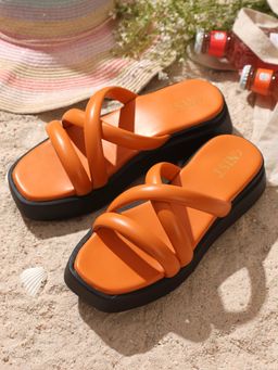 GNIST - Cushioned Strap Flatform Orange Sandal Heels