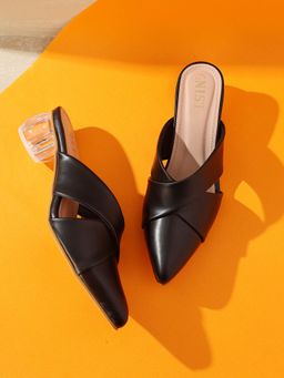 GNIST - Comfort Black Pointed Toe Mule Heels