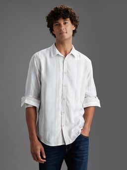 Pepe Jeans - Men Beige Striped Spread Collar Long Sleeves Shirt