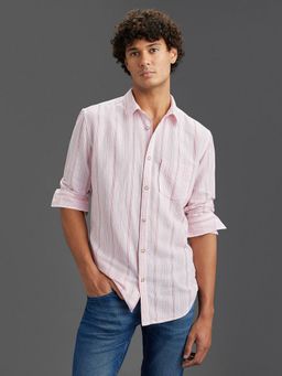 Pepe Jeans - Men Pink Striped Spread Collar Long Sleeves Shirt