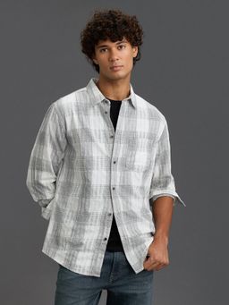 Pepe Jeans - Men Black Checked Spread Collar Long Sleeves Shirt