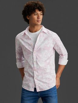 Pepe Jeans - Men Pink Printed Spread Collar Long Sleeves Shirt