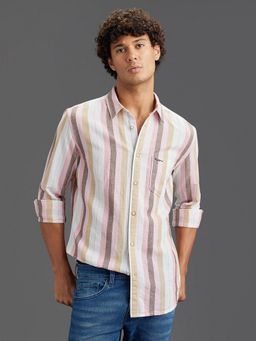 Pepe Jeans - Men Pink Checked Spread Collar Long Sleeves Shirt
