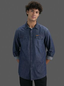 Pepe Jeans - Men Blue Solid Spread Collar Long Sleeves Shirt