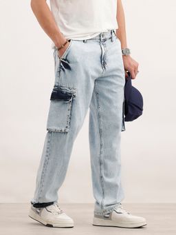 WROGN - Loose Fit Cargo Denim Light Blue Jeans