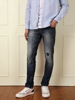 WROGN - Acid Washed Patched Navy Blue Jeans