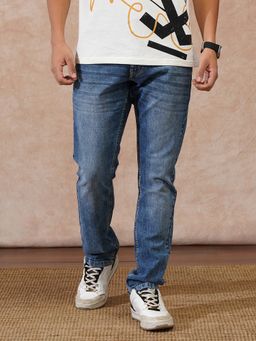 WROGN - Blue Casual Heavy Fade Straight Fit Jeans