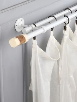 The Decor Mart - 48"-88" Marble & Wood Blend Finial Extendable Double Curtain Rod White 19Mm (Hardware Inc.)