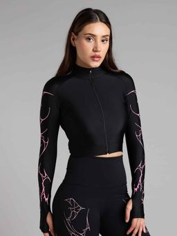 XTREMEX - High Neck Pink Venom Cropped Compression Zipper Full Sleeves T-Shirt