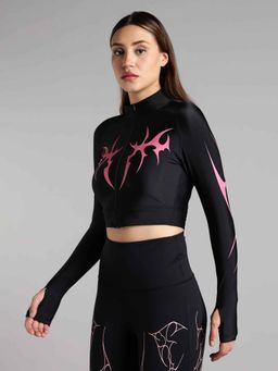 XTREMEX - High Neck Titan Cropped Compression Zipper Full Sleeves T-Shirt