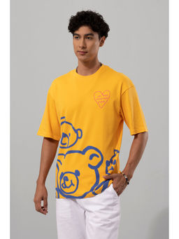 Snitch - Men Yellow Punk Teddy Printed Relaxed Fit T-Shirt