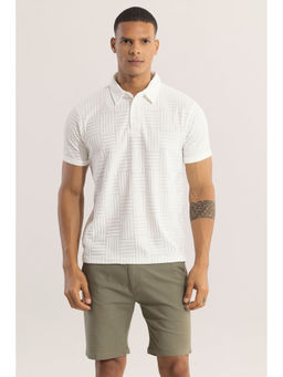 Snitch - Men White Self Design Polo T-Shirt