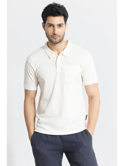 Snitch - Men Off White Textured Roller Polo T-Shirt