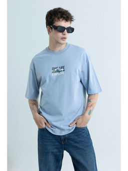 Snitch - Men Blue One Life Explore Graphic Print T-Shirt