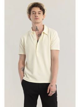 Snitch - Men Cream Textured Polo T-Shirt