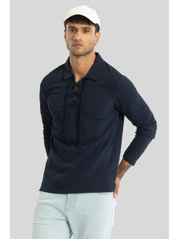 Snitch - Men Navy Blue Jetter Solid Plain Polo T-Shirt