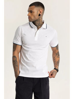 Snitch - Men White Solid Slim Fit Polo T-Shirt