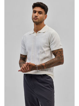 Snitch - Men White Self Design Polo T-Shirt