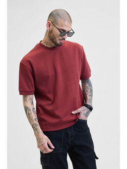Snitch - Men Dark Red Core Lab Relaxed Fit T-Shirt