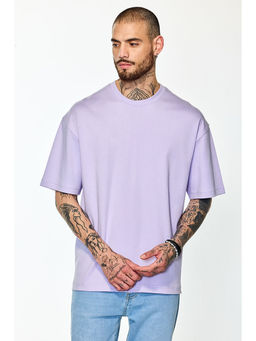 Snitch - Men Lavender Solid Oversized Fit T-Shirt