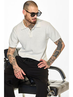 Snitch - Men White Core Lab Textured Polo T-Shirt