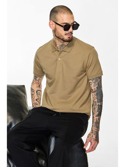 Snitch - Men Khaki Core Lab Solid Polo T-Shirt