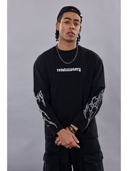 Snitch - Men Black Revolution Printed Double Layered Oversized T-Shirt