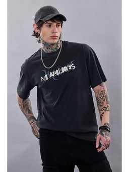 Snitch - Men Charcoal Acid Washed Printed Oversized T-Shirt