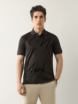 Arrow Newyork - Men Dark Brown Typographic Polo T-Shirt