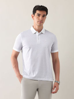 Arrow - Men Grey and White Floral Printed Cotton Polo T-Shirt