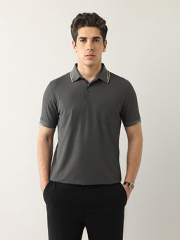 Arrow - Men Charcoal Textured Regular Fit Front Pocket Polo T-Shirt
