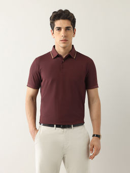 Arrow - Men Maroon Textured Regular Fit Polo T-Shirt