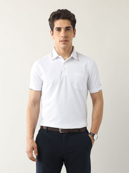 Arrow - Men White Textured Regular Fit Front Pocket Polo T-Shirt