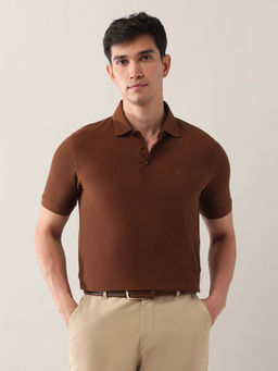 Arrow - Men Brown Cotton Textured Polo T-Shirt
